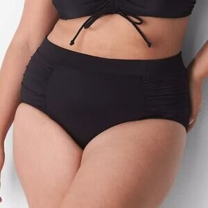 Swim By Cacique Lane Bryant Solid Black Size 28 Ruched Swim Brief Bottoms